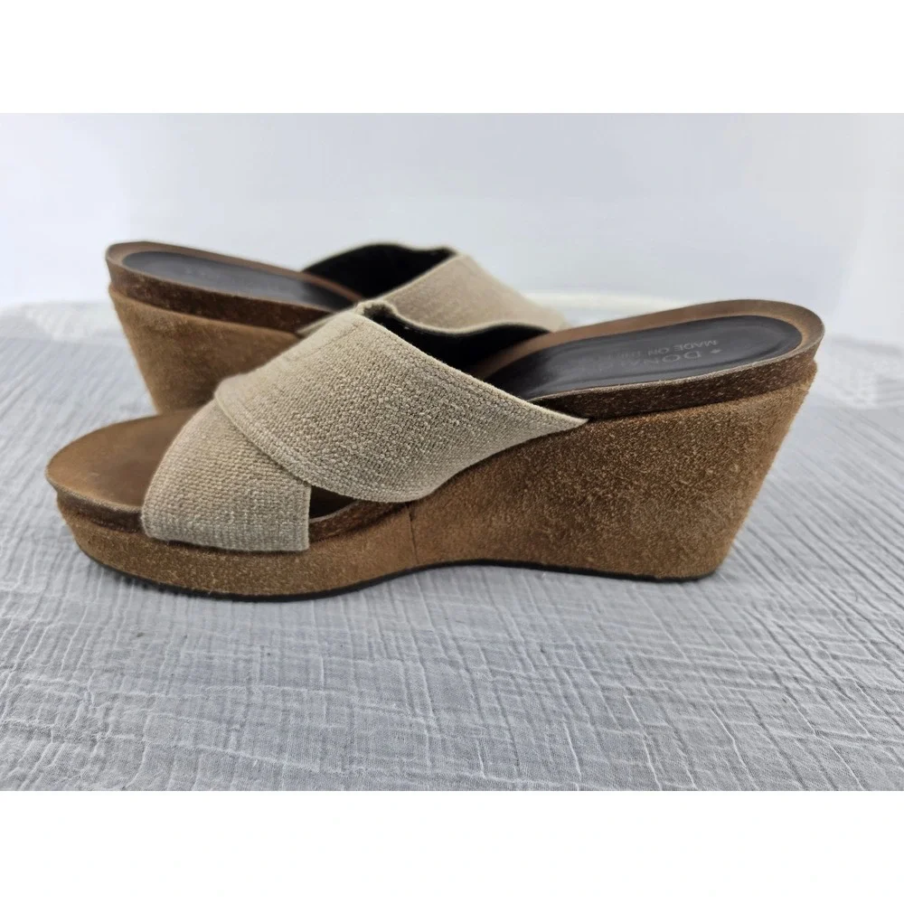 Donald J Pliner Womens 8.5M Beige Fabric Crisscross Suede Wedge Sandals Spain